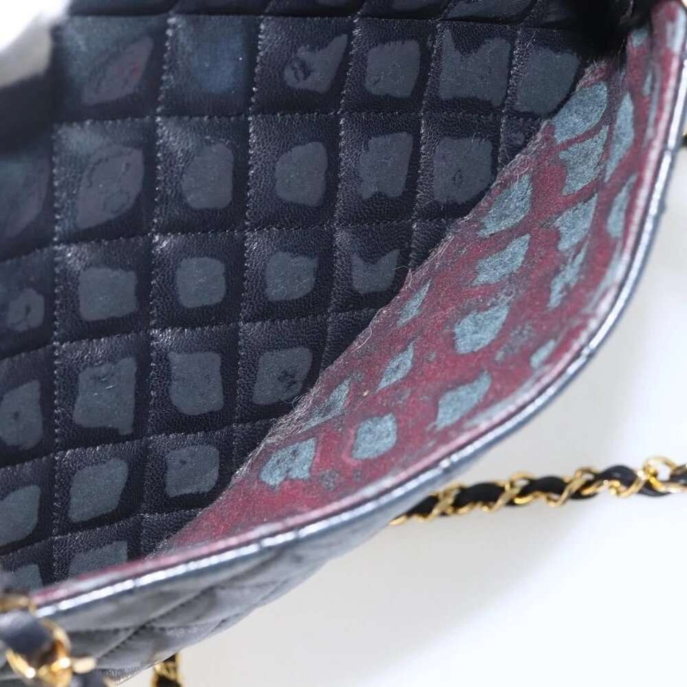 CHANEL Chain Matelasse Shoulder Bag Lamb Skin Black Gold CC Auth ar13902 - Picture 13 of 16